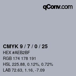 カラーコード: CMYK 9 / 7 / 0 / 25 | qconv.com
