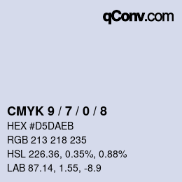 カラーコード: CMYK 9 / 7 / 0 / 8 | qconv.com