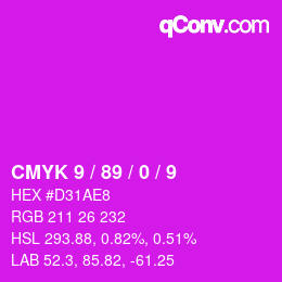 カラーコード: CMYK 9 / 89 / 0 / 9 | qconv.com
