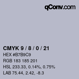 カラーコード: CMYK 9 / 8 / 0 / 21 | qconv.com