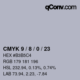 カラーコード: CMYK 9 / 8 / 0 / 23 | qconv.com