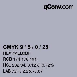 カラーコード: CMYK 9 / 8 / 0 / 25 | qconv.com