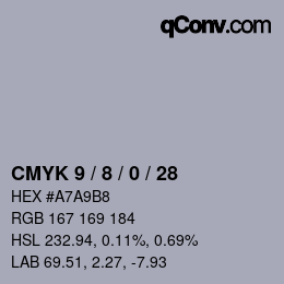 カラーコード: CMYK 9 / 8 / 0 / 28 | qconv.com