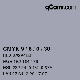 カラーコード: CMYK 9 / 8 / 0 / 30 | qconv.com