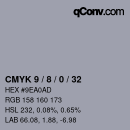 カラーコード: CMYK 9 / 8 / 0 / 32 | qconv.com