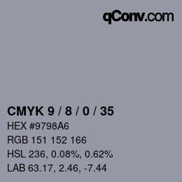 カラーコード: CMYK 9 / 8 / 0 / 35 | qconv.com
