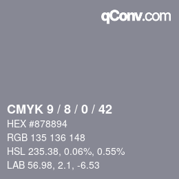 カラーコード: CMYK 9 / 8 / 0 / 42 | qconv.com