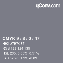 カラーコード: CMYK 9 / 8 / 0 / 47 | qconv.com