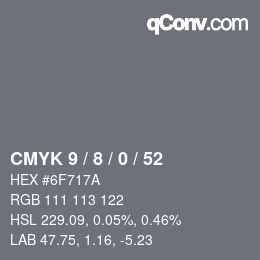 カラーコード: CMYK 9 / 8 / 0 / 52 | qconv.com