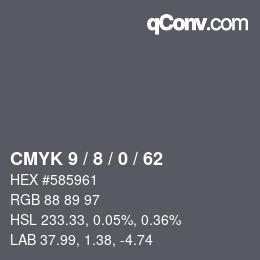 カラーコード: CMYK 9 / 8 / 0 / 62 | qconv.com