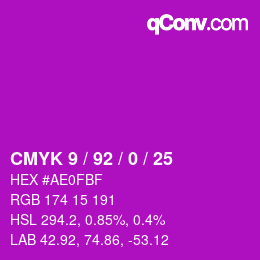 カラーコード: CMYK 9 / 92 / 0 / 25 | qconv.com