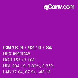 カラーコード: CMYK 9 / 92 / 0 / 34 | qconv.com