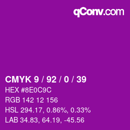 颜色代码: CMYK 9 / 92 / 0 / 39 | qconv.com