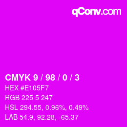 カラーコード: CMYK 9 / 98 / 0 / 3 | qconv.com