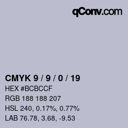 カラーコード: CMYK 9 / 9 / 0 / 19 | qconv.com