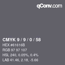 Farbcode: CMYK 9 / 9 / 0 / 58 | qconv.com