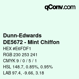 カラーコード: Dunn-Edwards - DE5672 - Mint Chiffon | qconv.com