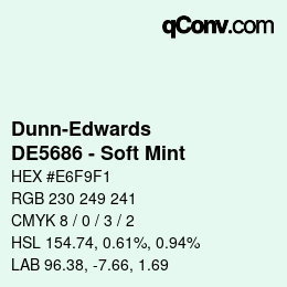 カラーコード: Dunn-Edwards - DE5686 - Soft Mint | qconv.com