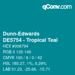 カラーコード: Dunn-Edwards - DE5754 - Tropical Teal | qconv.com
