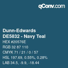 カラーコード: Dunn-Edwards - DE5832 - Navy Teal | qconv.com