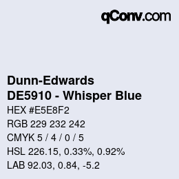 カラーコード: Dunn-Edwards - DE5910 - Whisper Blue | qconv.com