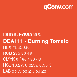 カラーコード: Dunn-Edwards - DEA111 - Burning Tomato | qconv.com