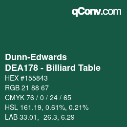 Code couleur: Dunn-Edwards - DEA178 - Billiard Table | qconv.com