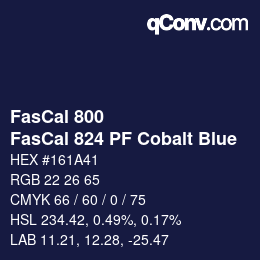 颜色代码: FasCal 800 - FasCal 824 PF Cobalt Blue | qconv.com