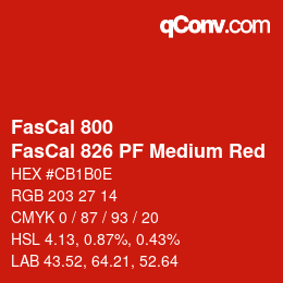 颜色代码: FasCal 800 - FasCal 826 PF Medium Red | qconv.com
