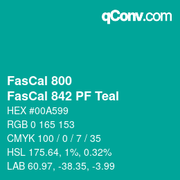颜色代码: FasCal 800 - FasCal 842 PF Teal | qconv.com