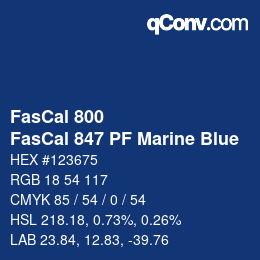 Código de color: FasCal 800 - FasCal 847 PF Marine Blue | qconv.com