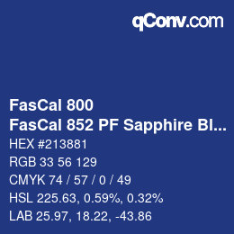 颜色代码: FasCal 800 - FasCal 852 PF Sapphire Blue | qconv.com