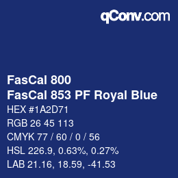 颜色代码: FasCal 800 - FasCal 853 PF Royal Blue | qconv.com