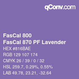 Code couleur: FasCal 800 - FasCal 870 PF Lavender | qconv.com