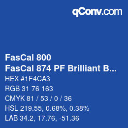 Código de color: FasCal 800 - FasCal 874 PF Brilliant Blue | qconv.com