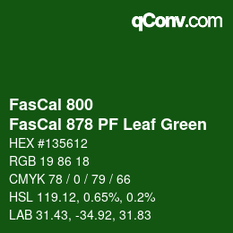 Código de color: FasCal 800 - FasCal 878 PF Leaf Green | qconv.com