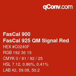カラーコード: FasCal 900 - FasCal 925 QM Signal Red | qconv.com