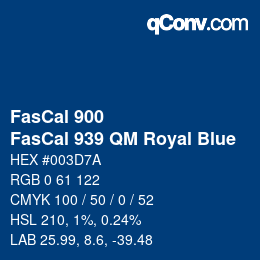 Código de color: FasCal 900 - FasCal 939 QM Royal Blue | qconv.com