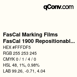 Código de color: FasCal Marking Films - FasCal 1900 Repositionable white | qconv.com