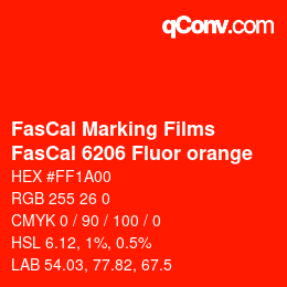 Code couleur: FasCal Marking Films - FasCal 6206 Fluor orange | qconv.com