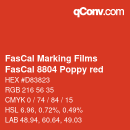 Farbcode: FasCal Marking Films - FasCal 8804 Poppy red | qconv.com