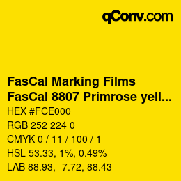 Code couleur: FasCal Marking Films - FasCal 8807 Primrose yellow | qconv.com