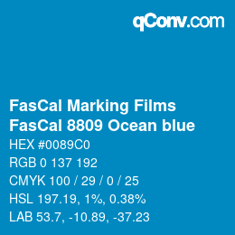 Farbcode: FasCal Marking Films - FasCal 8809 Ocean blue | qconv.com