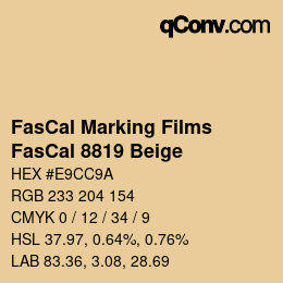 Farbcode: FasCal Marking Films - FasCal 8819 Beige | qconv.com