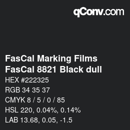 Farbcode: FasCal Marking Films - FasCal 8821 Black dull | qconv.com