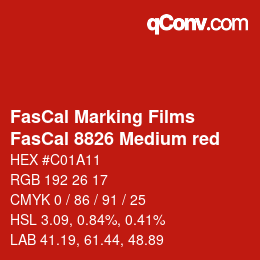 Farbcode: FasCal Marking Films - FasCal 8826 Medium red | qconv.com