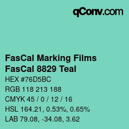 Código de color: FasCal Marking Films - FasCal 8829 Teal | qconv.com