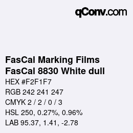 Farbcode: FasCal Marking Films - FasCal 8830 White dull | qconv.com