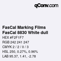 Code couleur: FasCal Marking Films - FasCal 8830 White dull | qconv.com