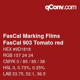 Código de color: FasCal Marking Films - FasCal 903 Tomato red | qconv.com